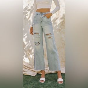 KanCan High Rise Distressed Wide Leg Jeans(KC7963L)